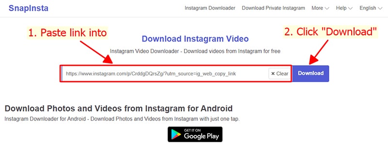 Paste the Instagram link into FastDl