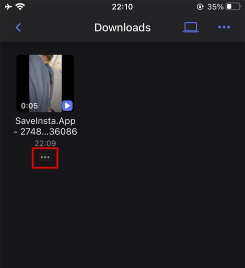 Tap the three dots button to open the options list