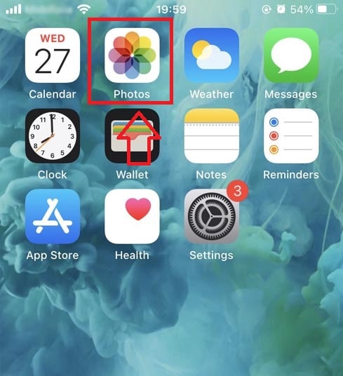 Open the photos app to view the downloaded video.